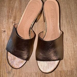 AEROSOLES Bronze Metallic Slide Mules